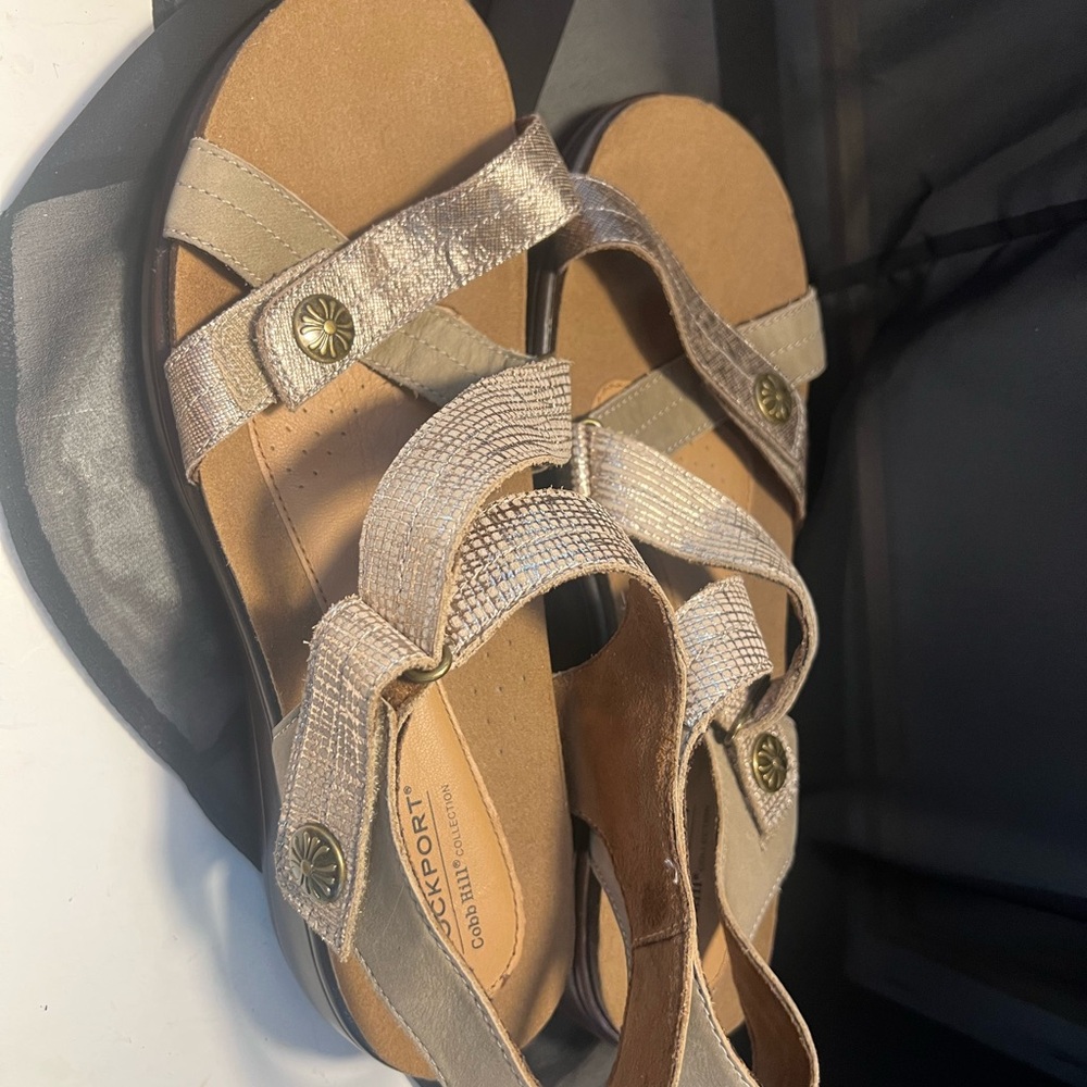 Rockport Silver Sandals with Adjustable Straps